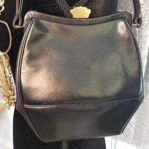 Vintage Black Leather Mini  Hexagon Purse